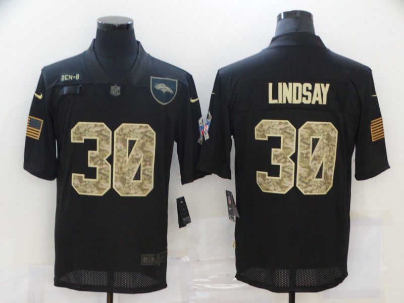 Men Denver Broncos #30 Lindsay Black camo Lettering 2020 Nike NFL Jersey